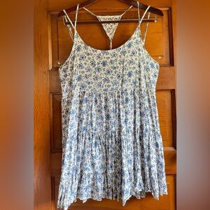 Strappy Ocean Drive lace and cotton blue and white cami minidress tunic